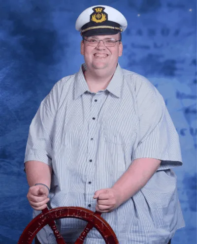 Thomas Sebastian Jensen at the ship&rsquo;s wheel