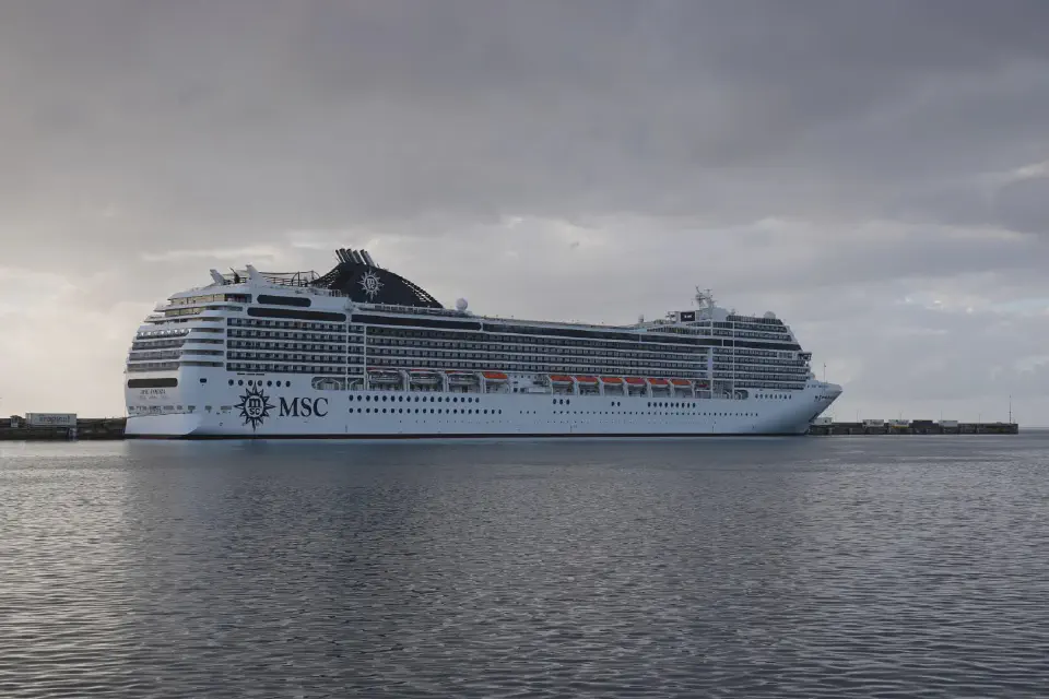 A view of MSC Poesia docked in the port of Bridgetown, Barbados.