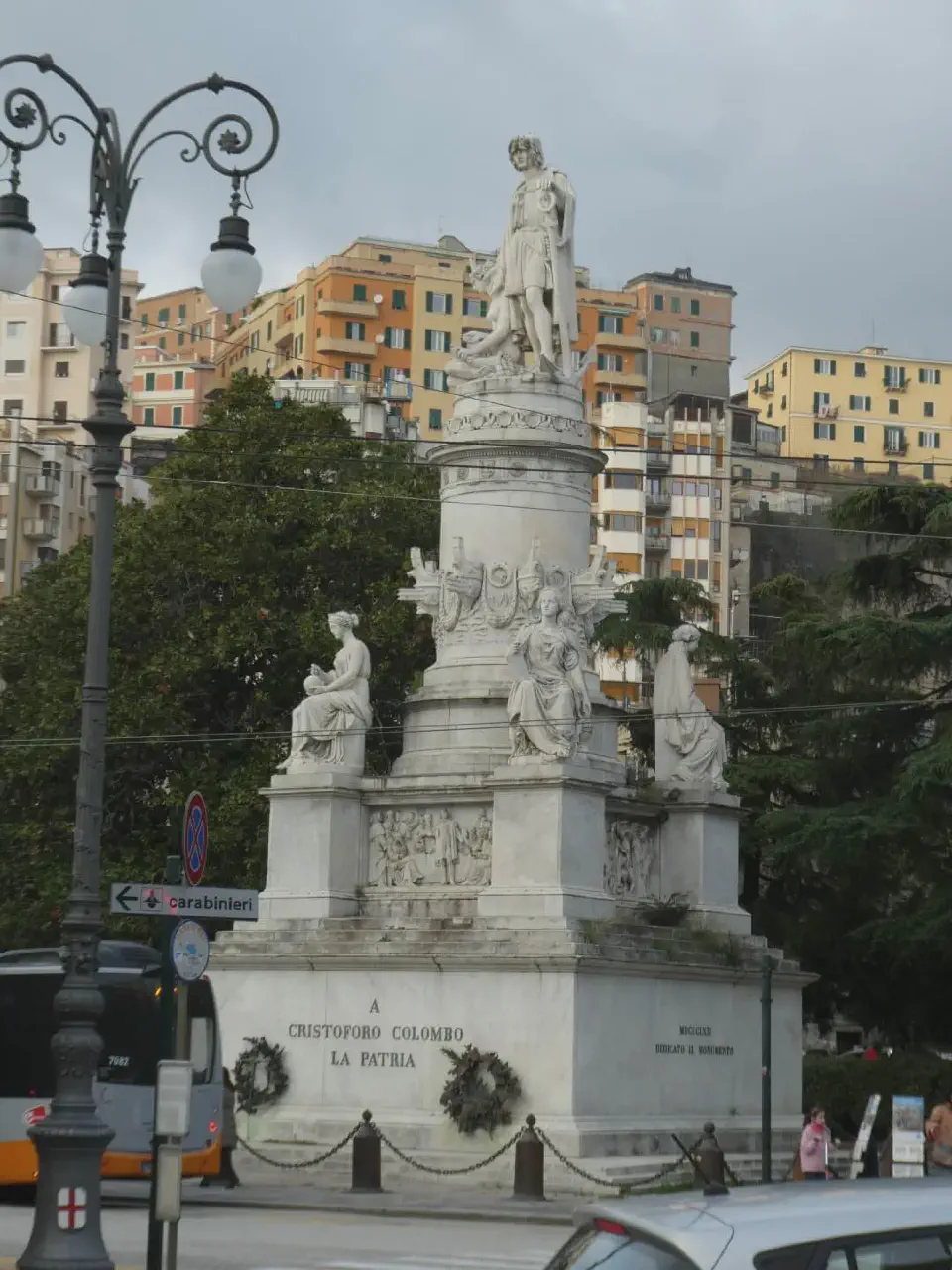 A view of the famous Columbus statue in Genoa.
