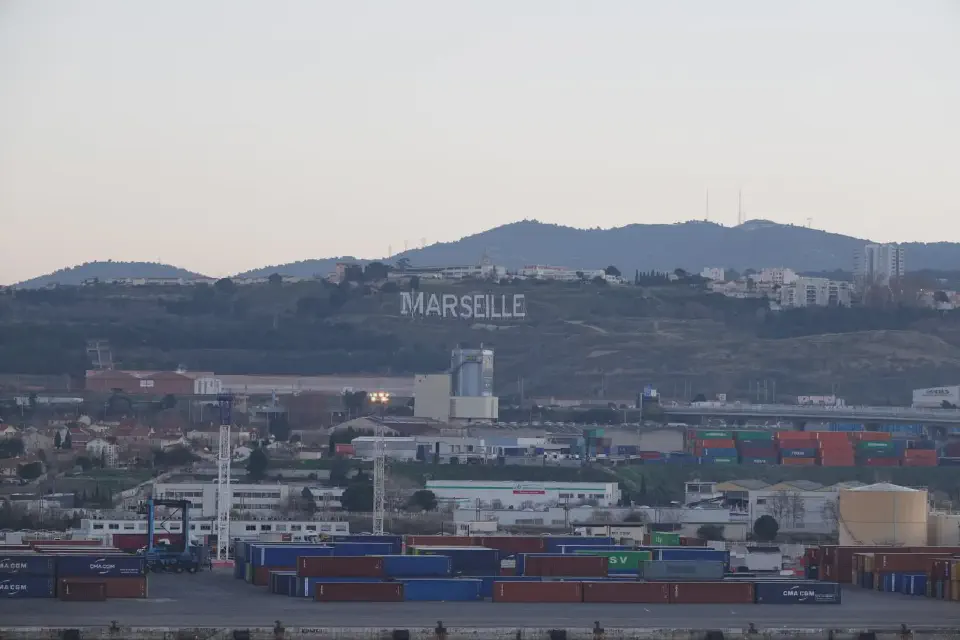 A view from the ship of the Marseille sign.