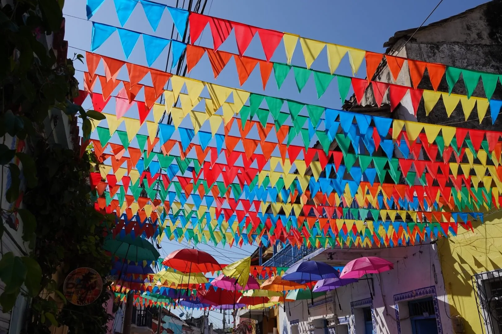 A view of the colorful streets in the Getsemaní district.