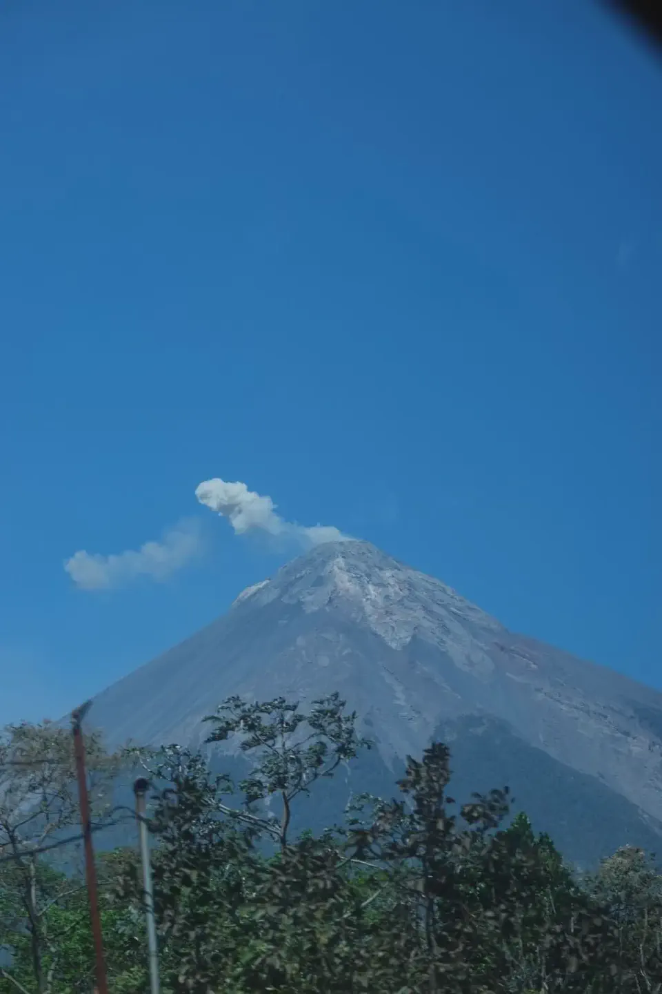 A view of a smoking volcano.