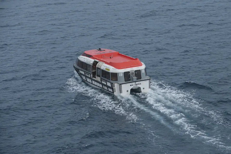 A view of one of the lifeboats used during the tendering process.