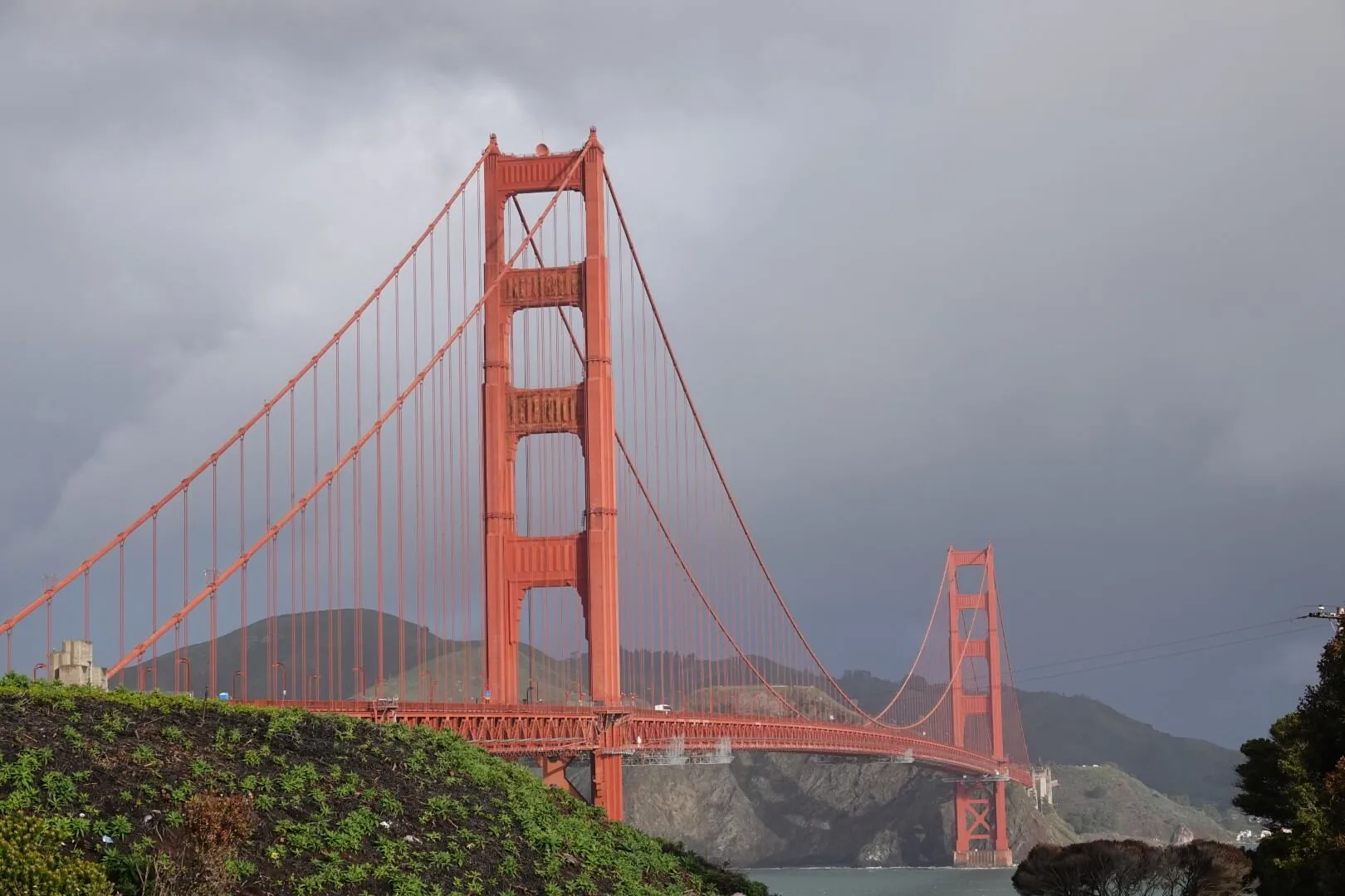 The famous Golden Gate Bridge without fog.