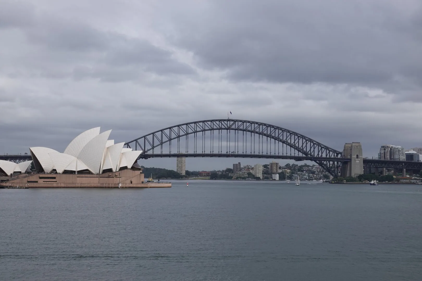 View of the Sydney Opera House and the Harbour Bridge.