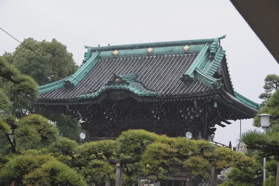 The roof above the entrance of the Shibamata Taishakuten Temple.