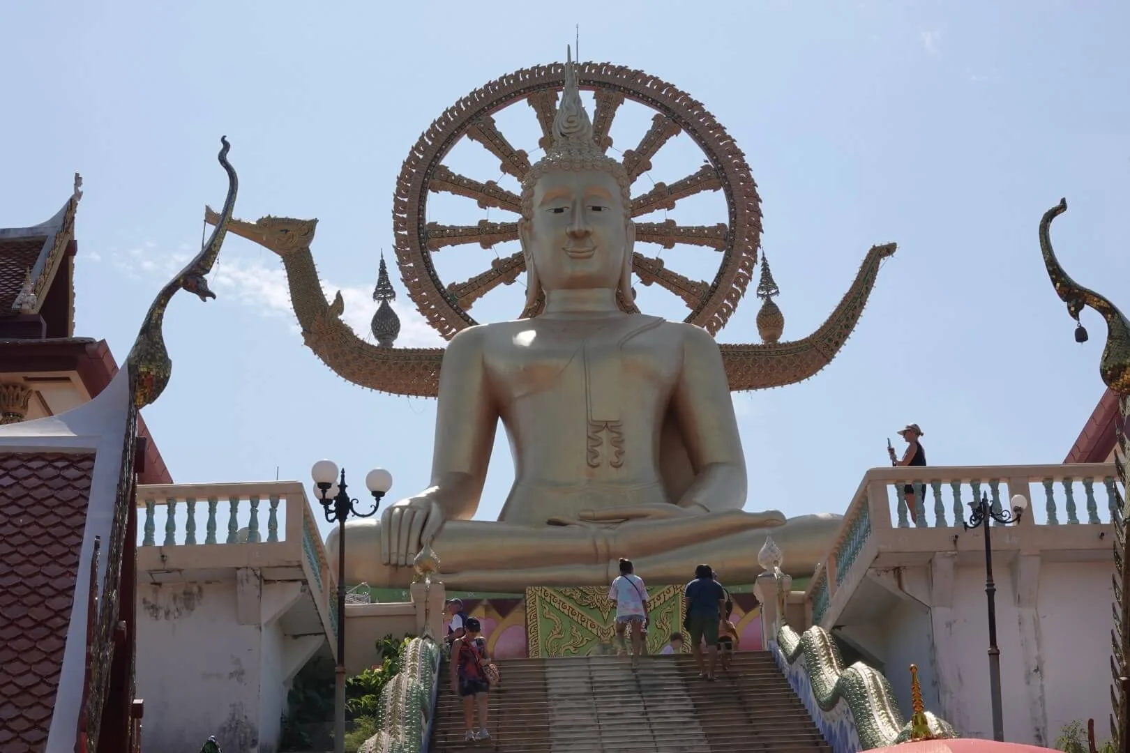 The giant statue at the end of the long staircase.