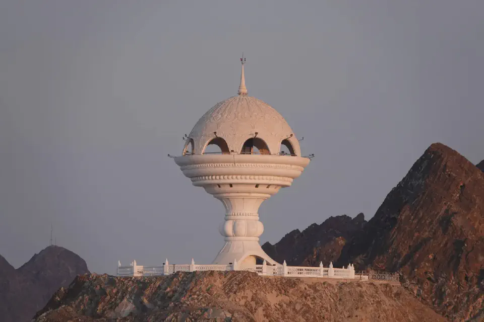 The enormous Incense Burner Monument overlooking Muscat.