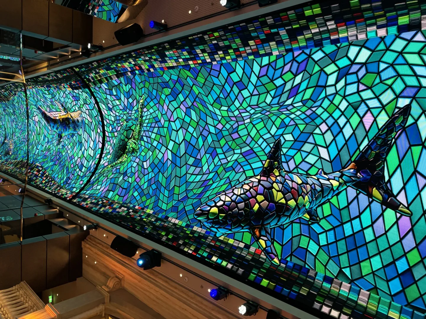 One of the iconic design highlights aboard MSC Euribia: the colorful whale mosaic installation.