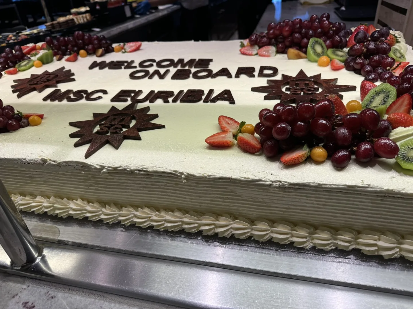 To welcome us on board, the buffet restaurant offered a decorated cake - a sweet beginning to our journey with MSC Euribia.
