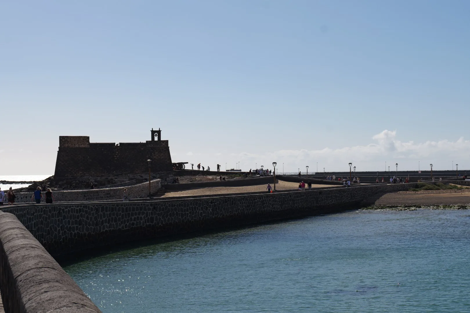Castillo de San Gabriel, connected to the city by a stone bridge.