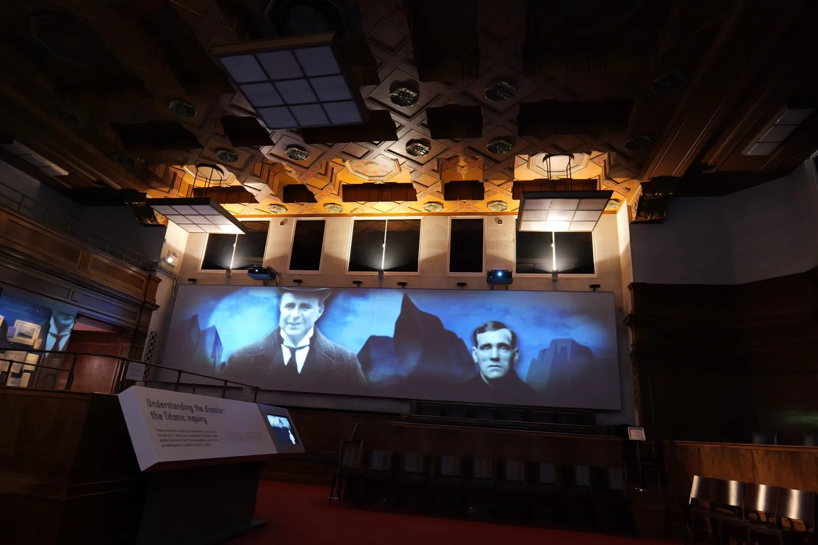 Multimedia presentation at the SeaCity Museum -the Titanic exhibition vividly recreates the courtroom hearings following the disaster.
