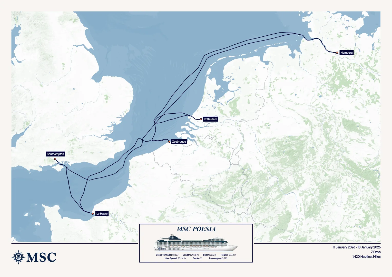 Metropolis Tour 2026 with MSC Poesia route map