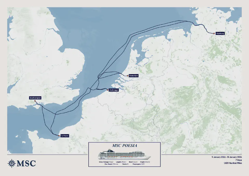 Metropolis Tour 2026 with MSC Poesia route map